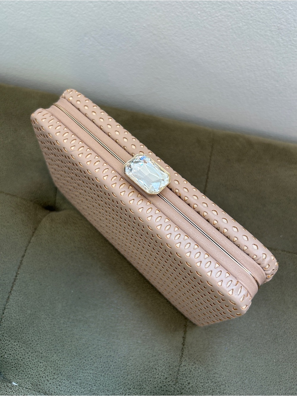 Trish McEvoy Tan Leather Makeup Brush Travel Case with Crystal Clasp
